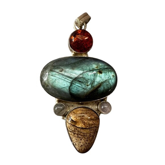 Pendant Multi Gemstone Set in 925 Sterling Silver VTG Healing Mystical Goddess - Picture 1 of 5